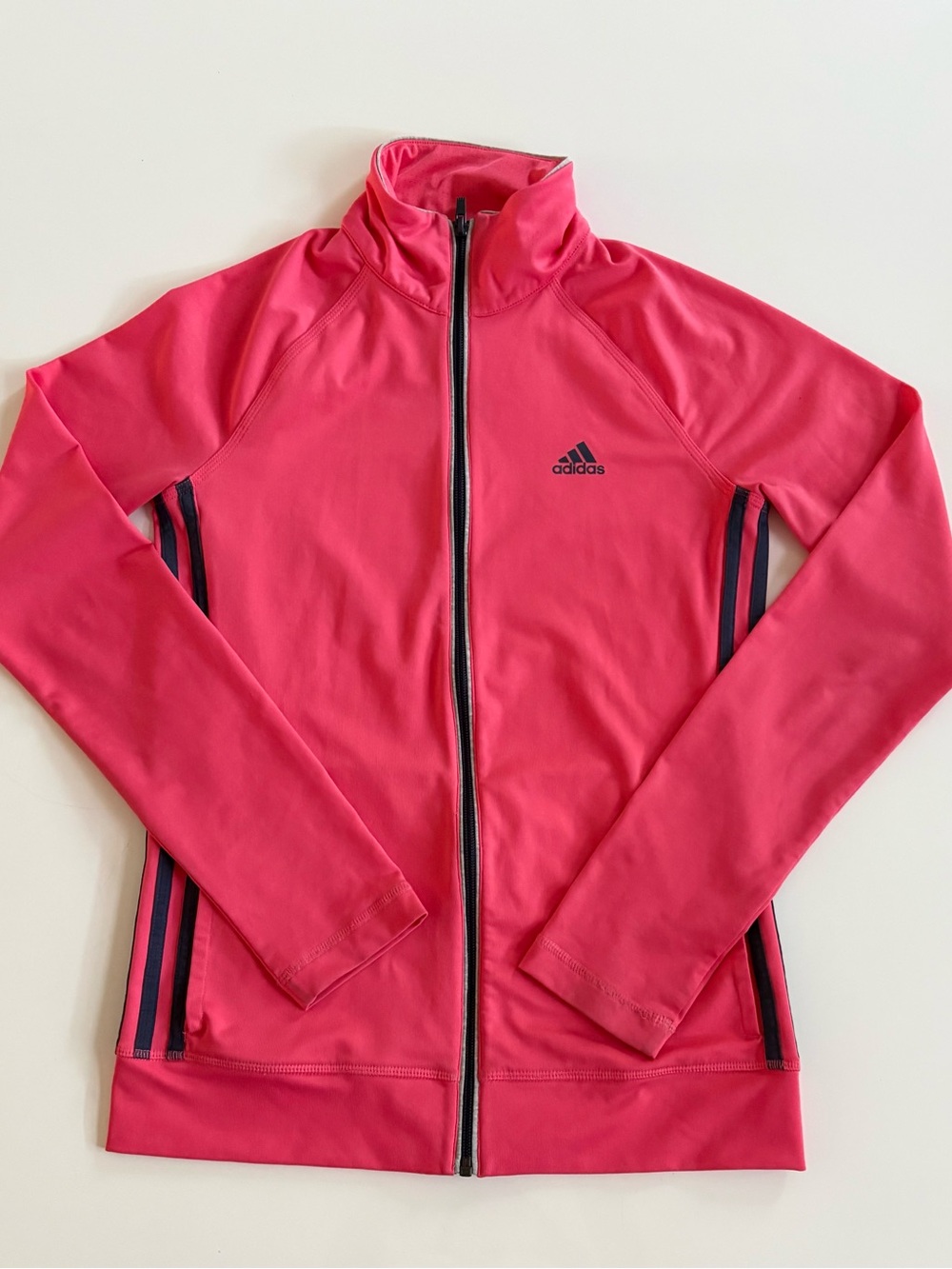 Adidas Climalite Pink Full-Zip Jacket with Navy Stripe Detail
